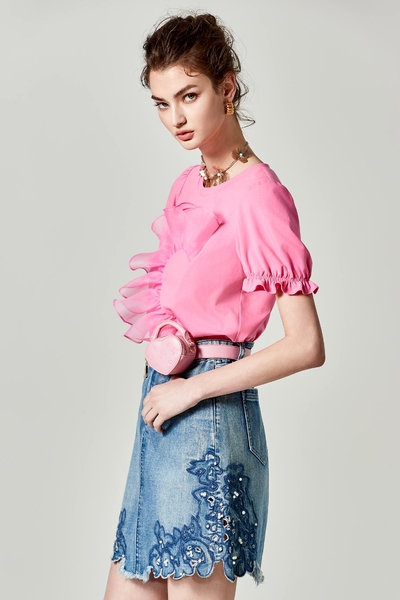 閃粉色半愛心造型Ｔ恤