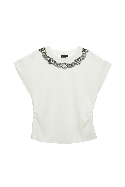 黑蕾絲印花修身T恤