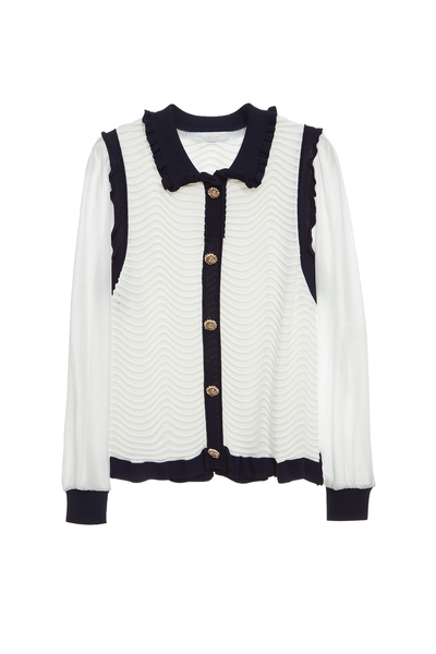 鑲暮色藍邊針織上衣