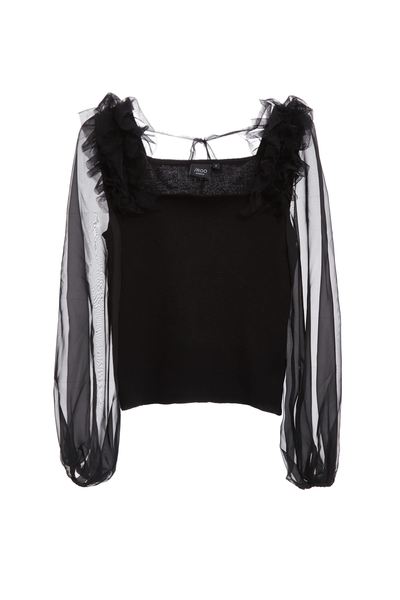 異材拼接荷葉針織上衣