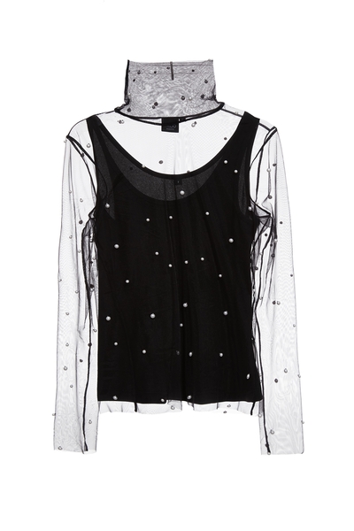 網布珍珠釘飾高領內搭