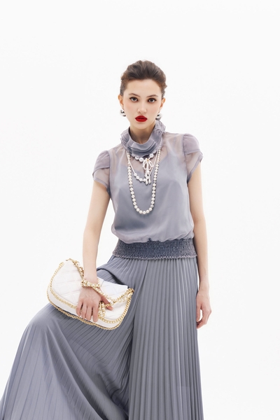 薄暮灰荷葉花苞袖單品