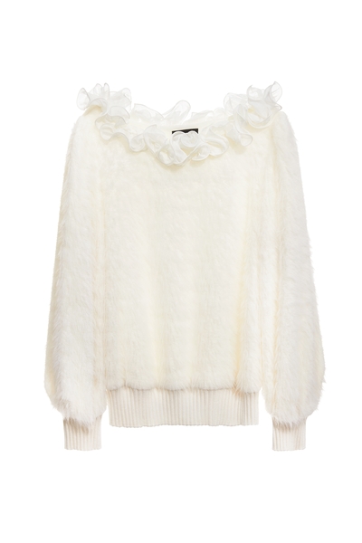 雪紡荷葉繞花針織單品