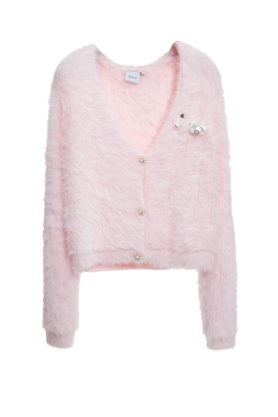 玫瑰石英粉針織外套