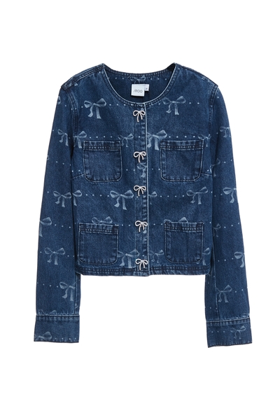 綴蝴蝶結圖騰牛仔外套