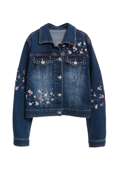 花卉刺繡經典牛仔外套