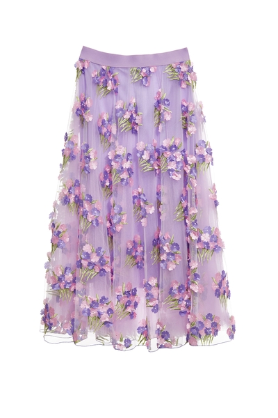 粉紫色立體花瓣刺繡長裙