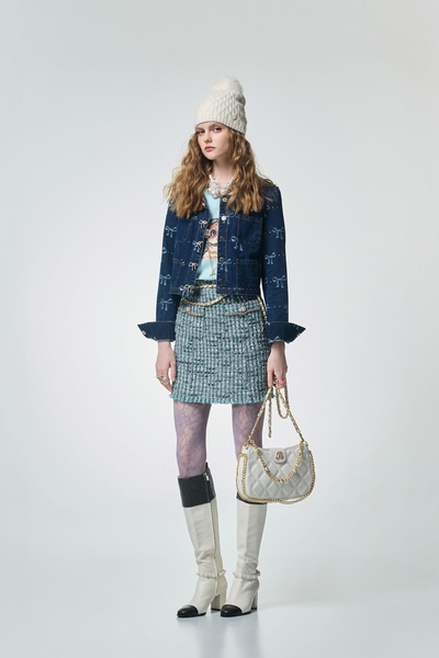 海藍寶石花呢紗短裙