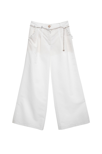 光學白自帶蝴蝶腰鍊寬褲