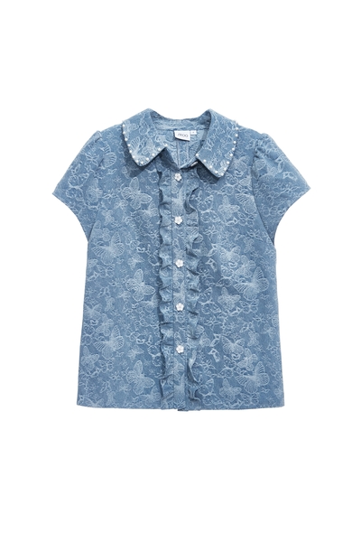 蝴蝶圖騰褆花牛仔上衣