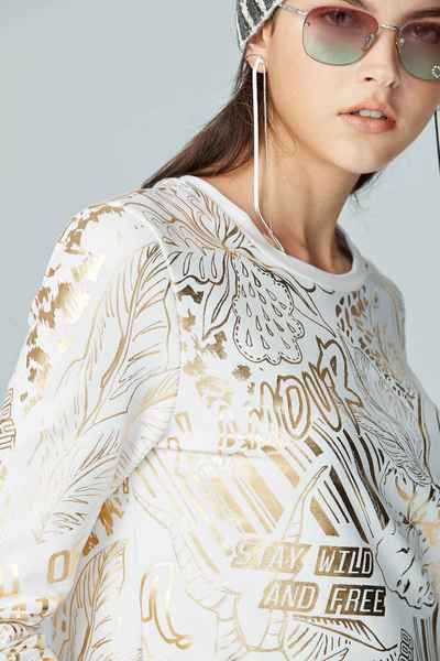 Toucan with drawstring long sleeves tops