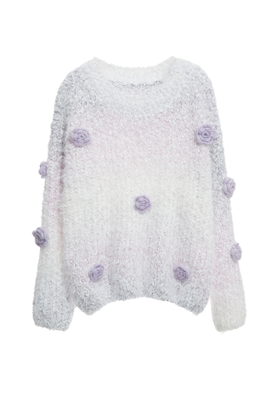 綴丁香紫手鉤花針織上衣