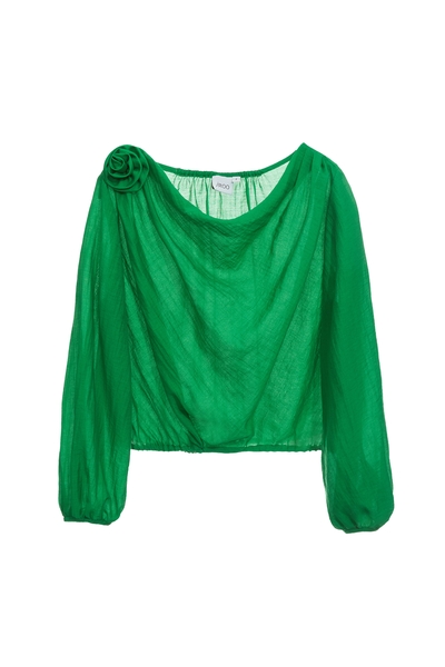 深翡翠色肩花上衣