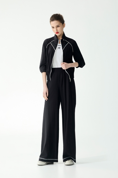 下擺配色線膠原蛋白寬腿褲