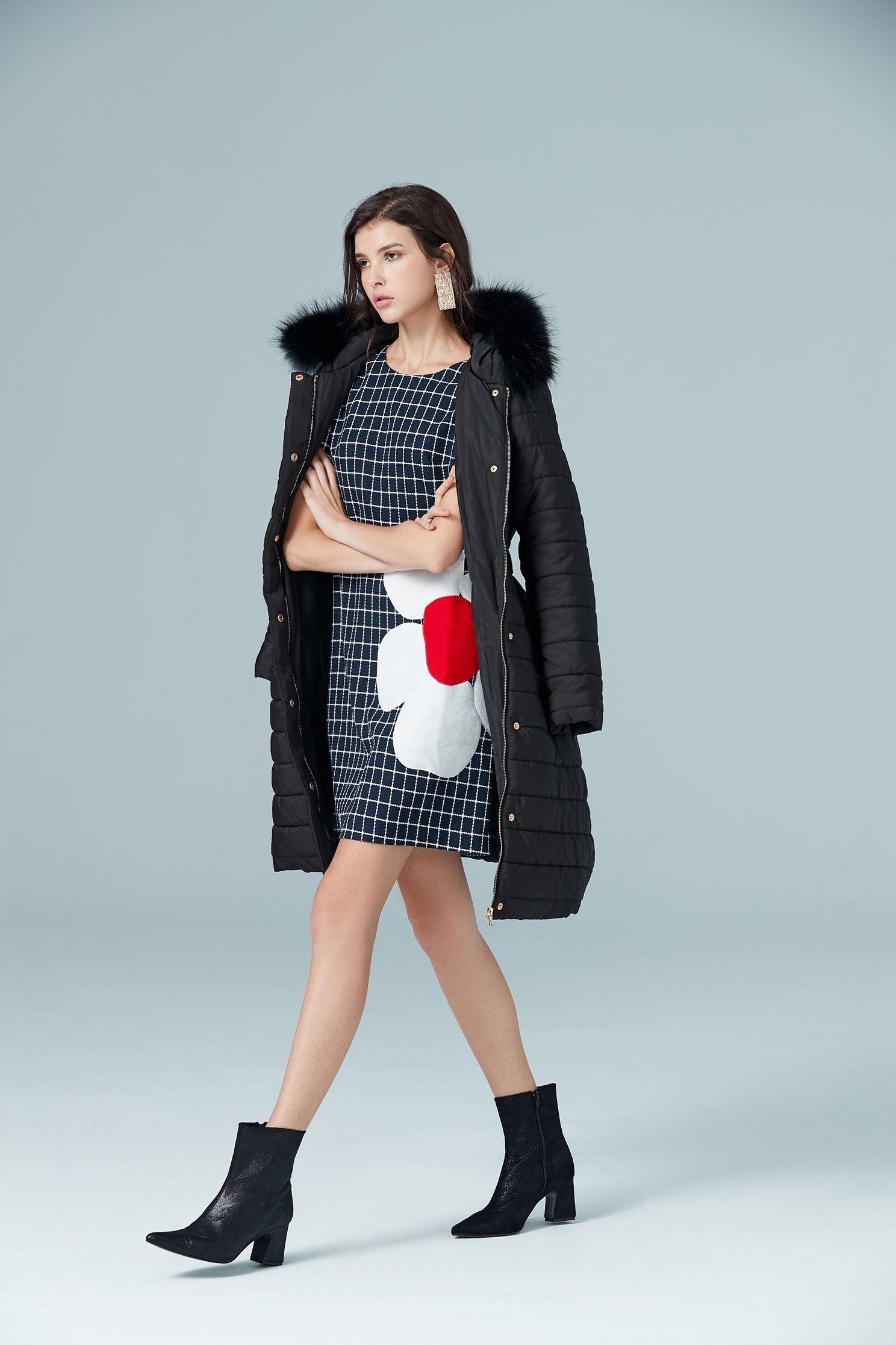 faux fur tirim collar coat jacket
