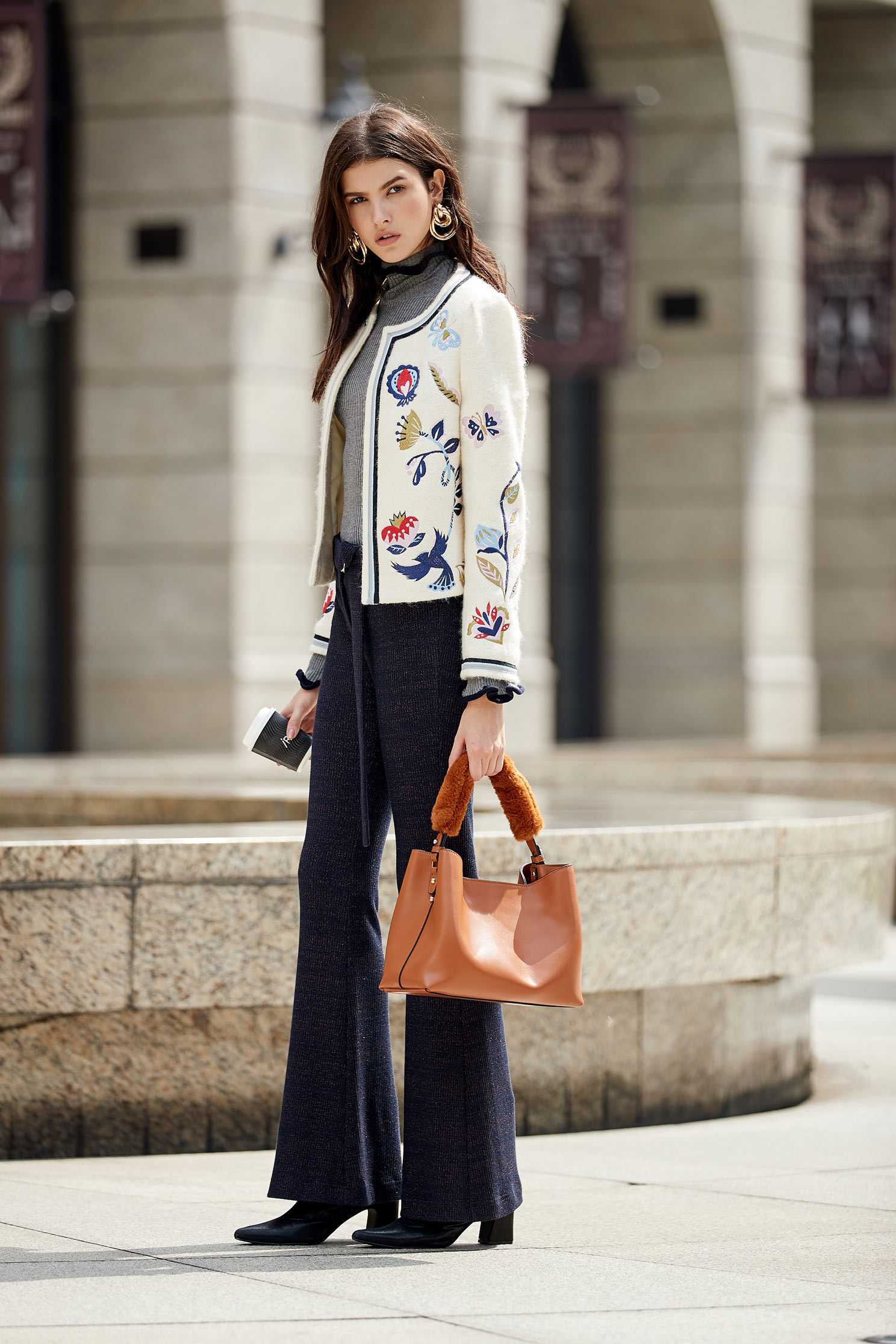 Forest embroidered classic knit coat
