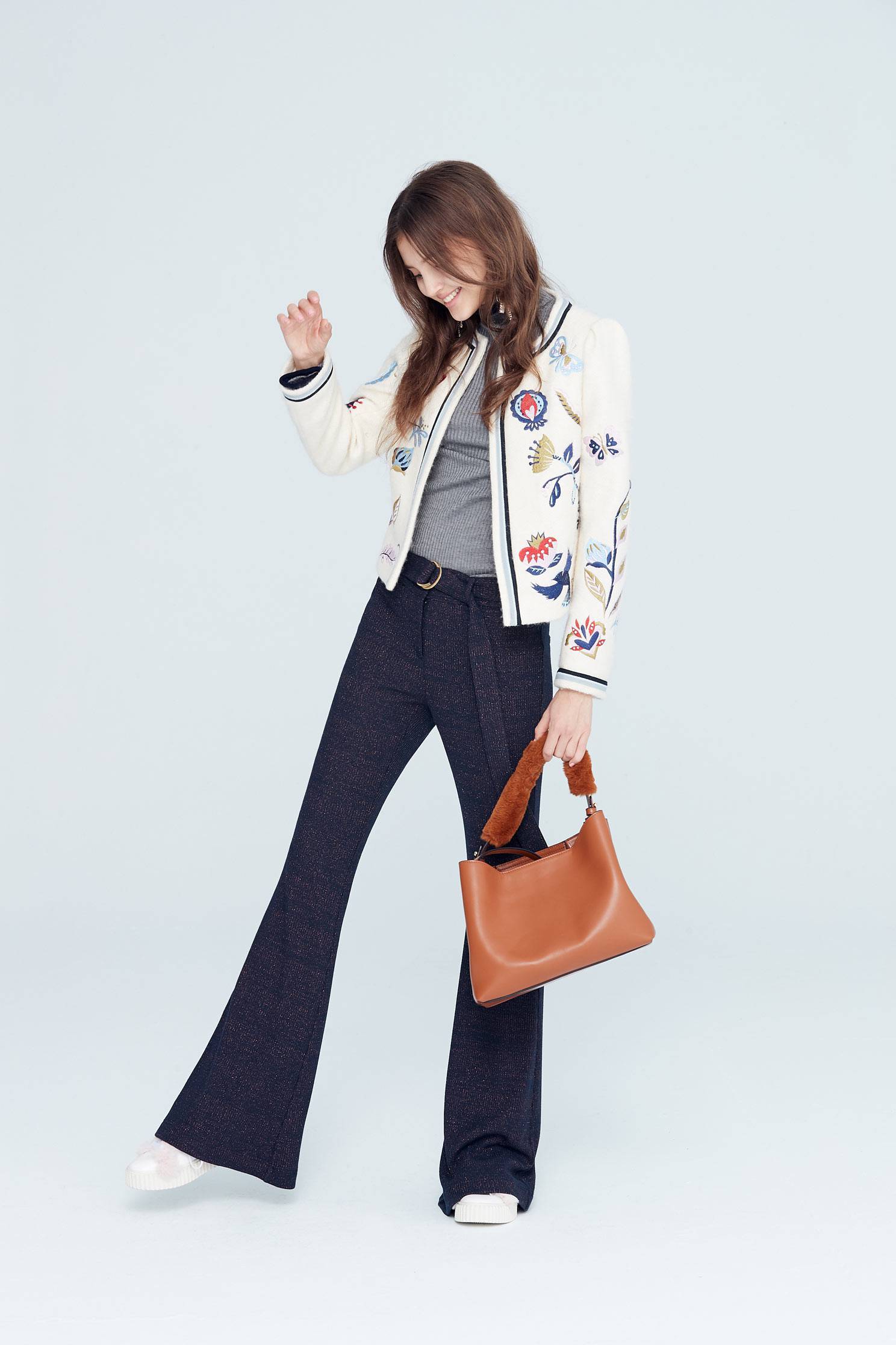 Forest embroidered classic knit coat