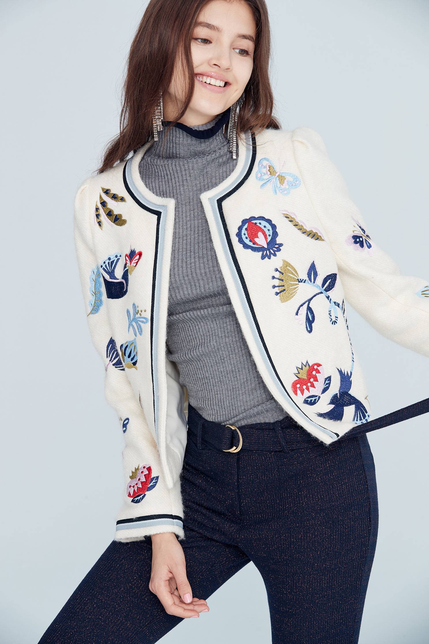 Forest embroidered classic knit coat