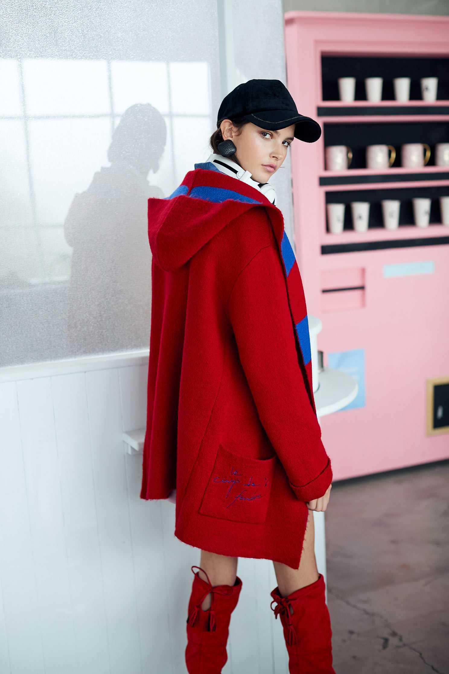 Hooded knit coat