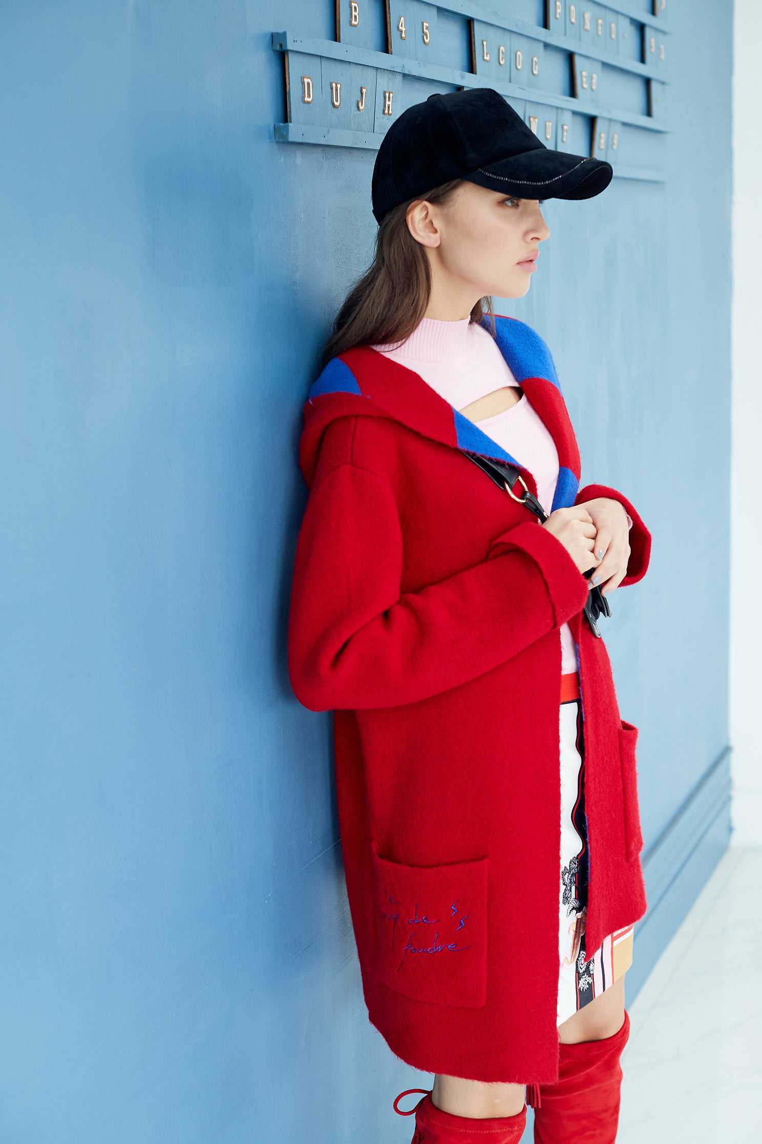 Hooded knit coat