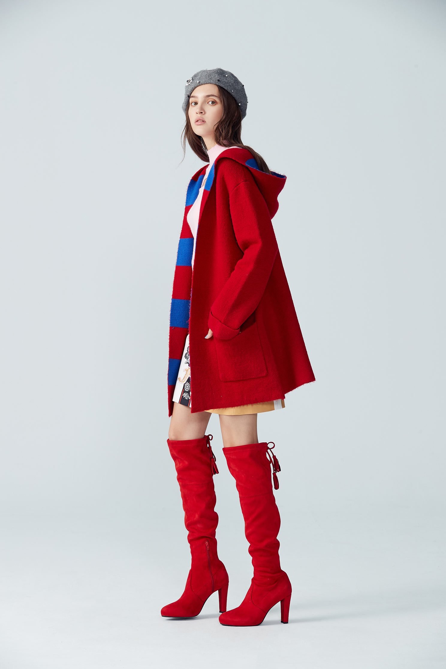 Hooded knit coat
