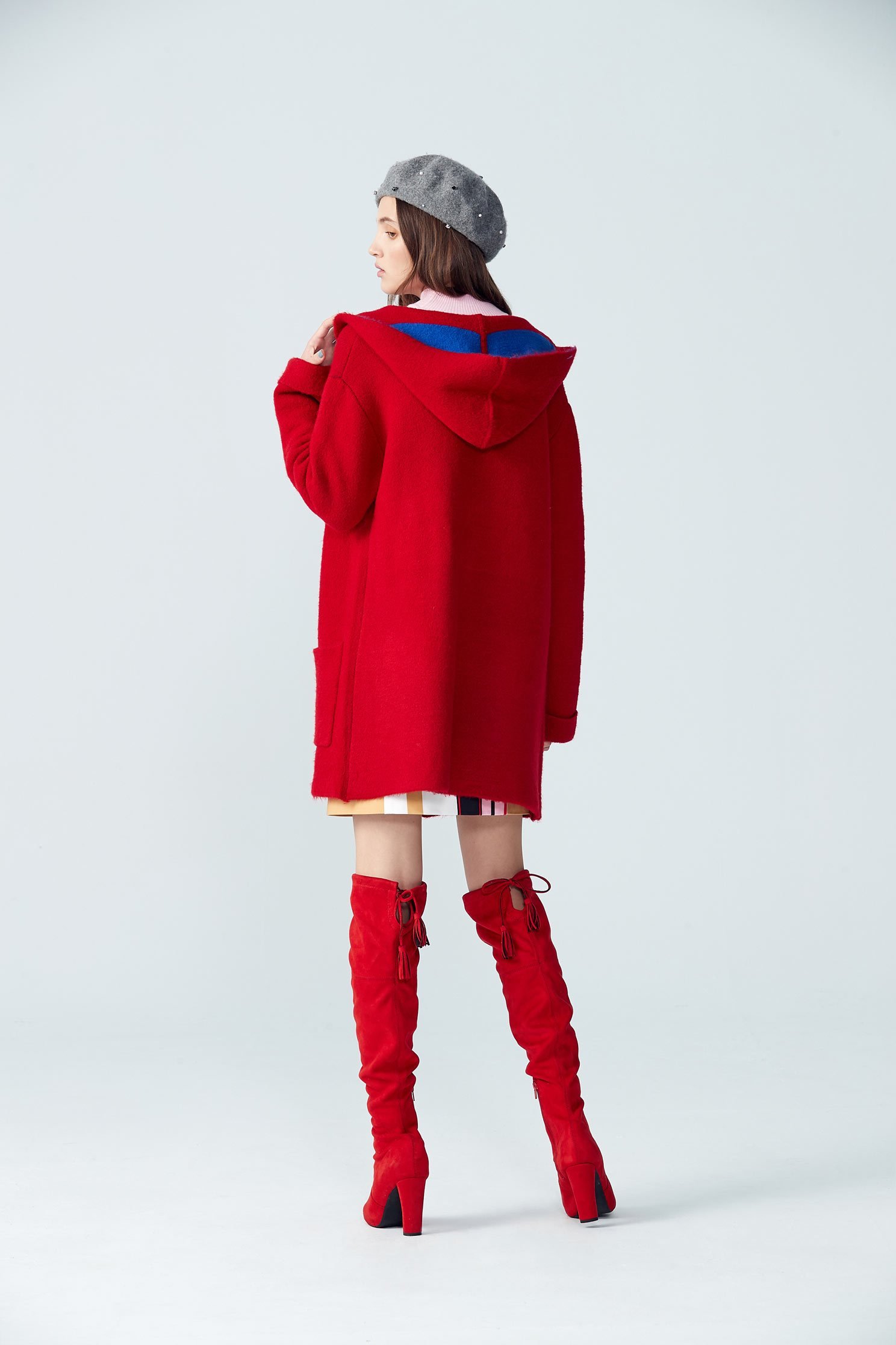 Hooded knit coat