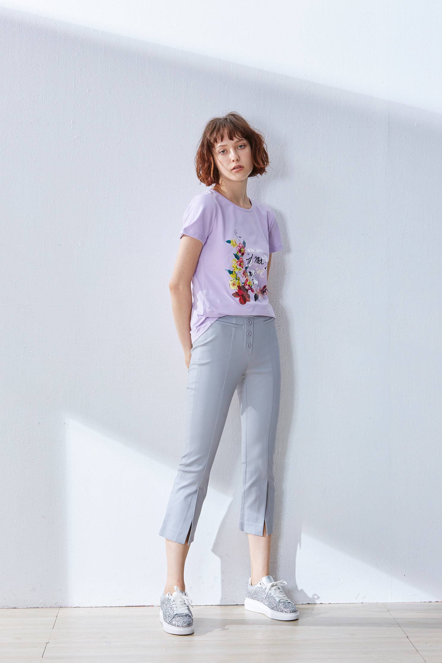 Plain slim pants