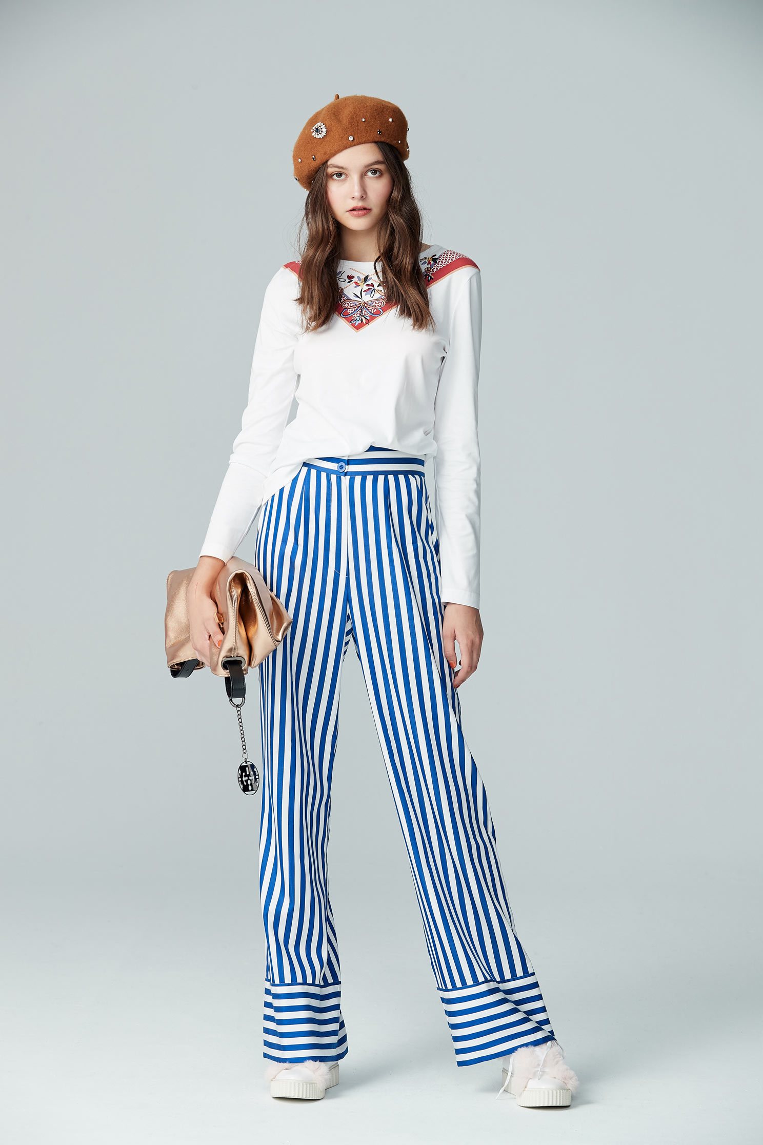 Floral Embroidered Cotton Collared top