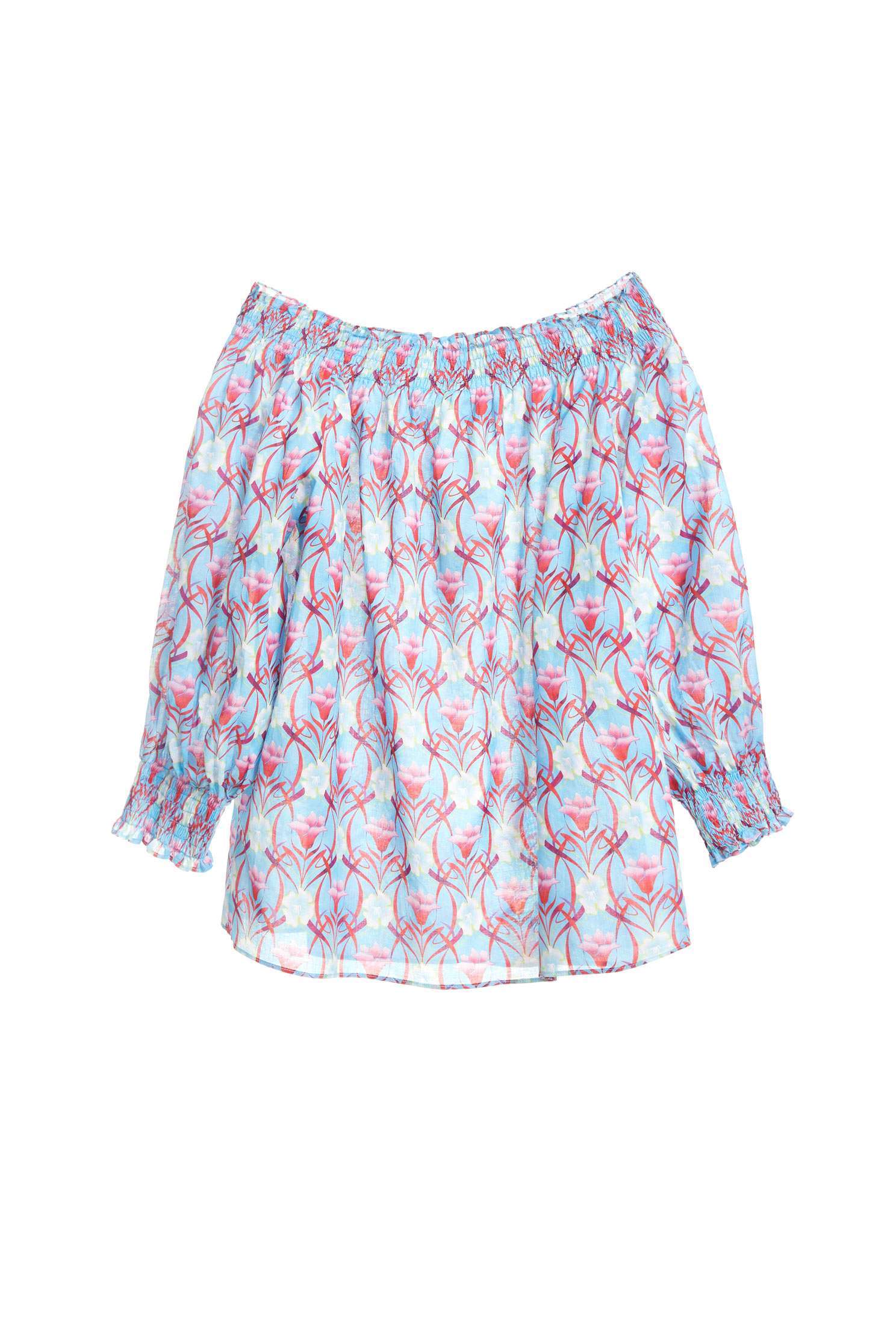 Elegant floral fashion three-quarter sleeve top