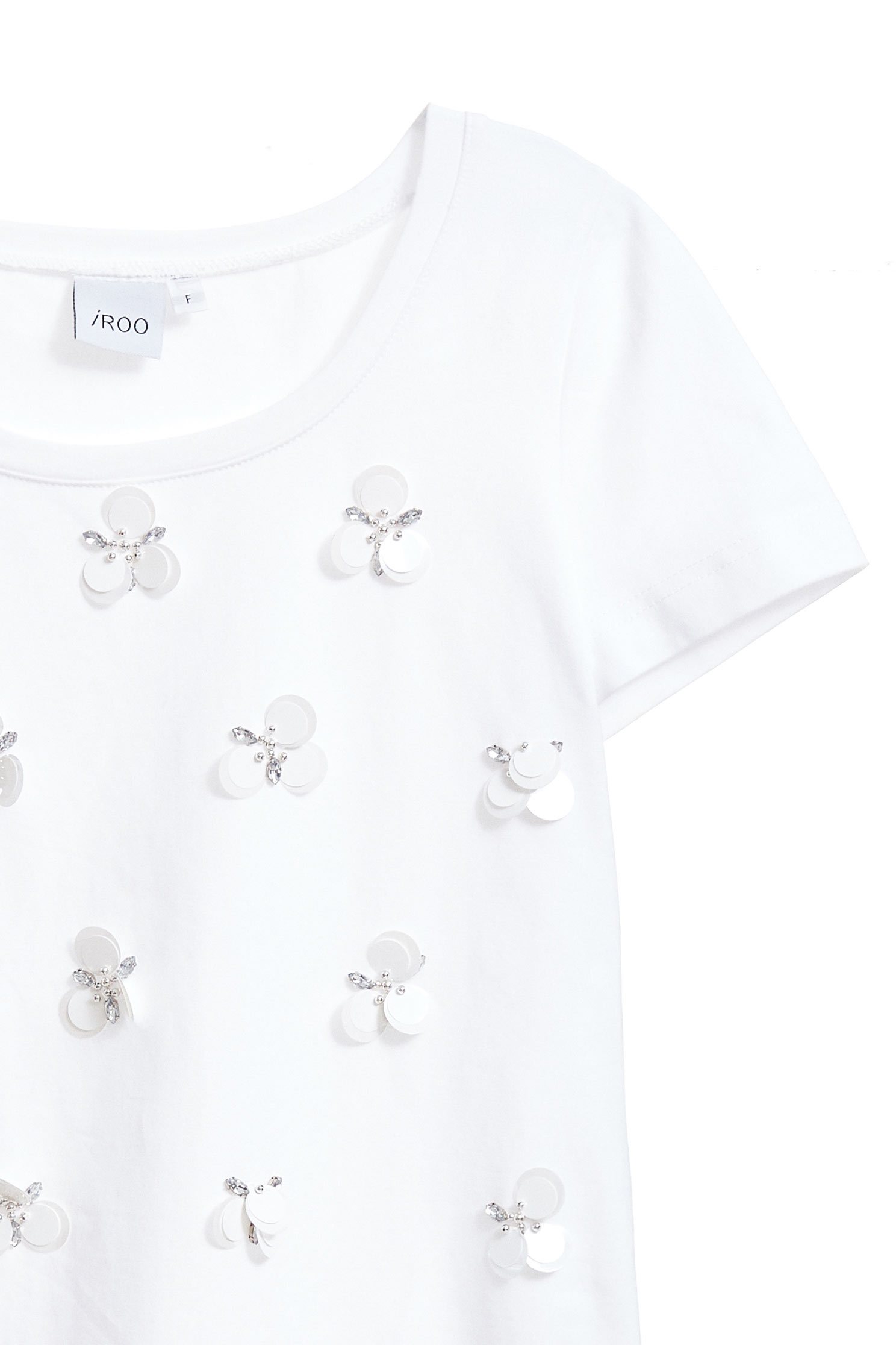 Sequined cotton short-sleeved T-shirt