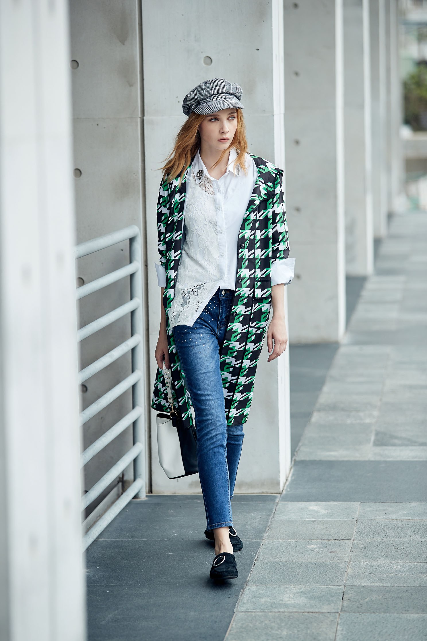 Houndstooth Pop Design Long Sleeve Jacket