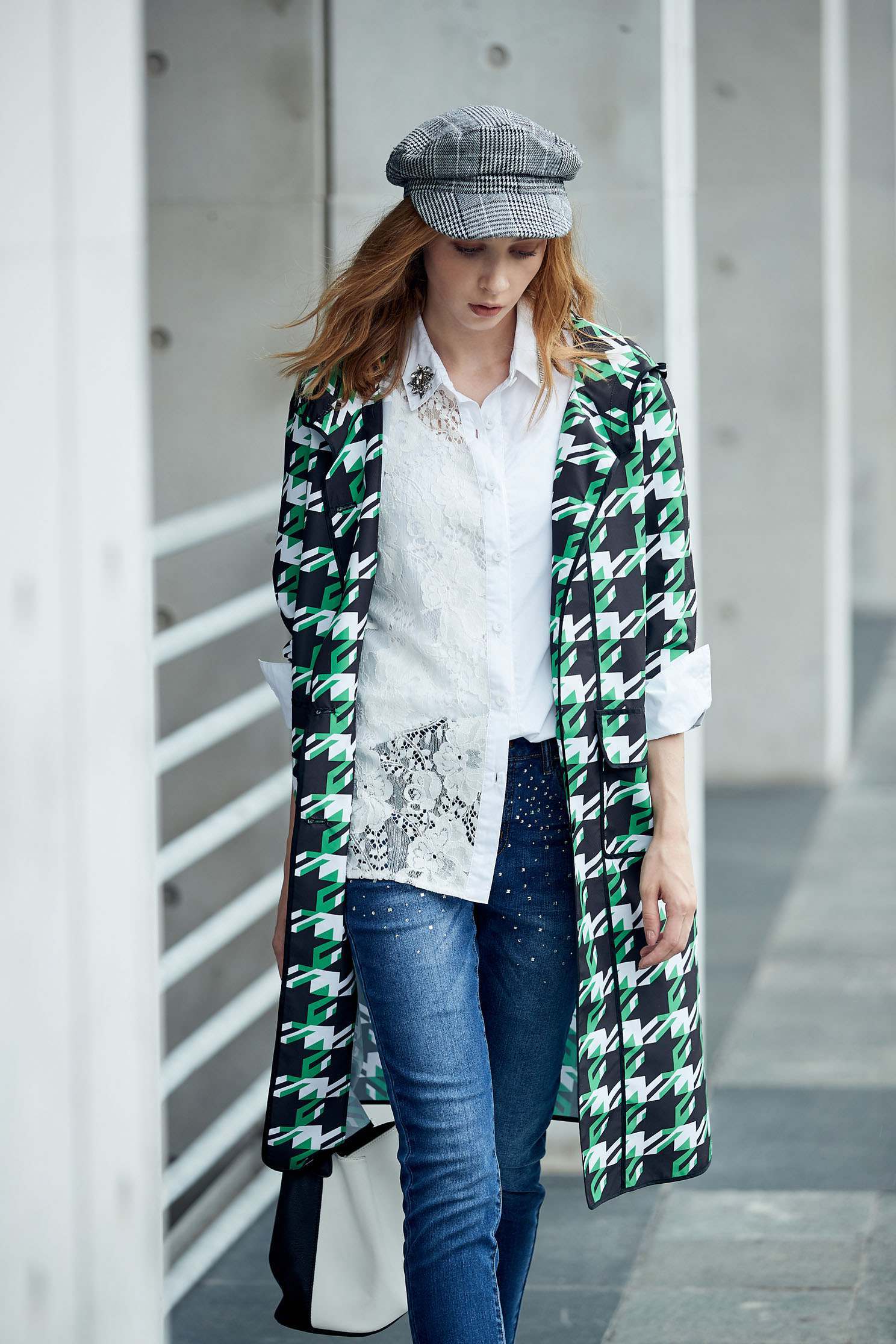 Houndstooth Pop Design Long Sleeve Jacket