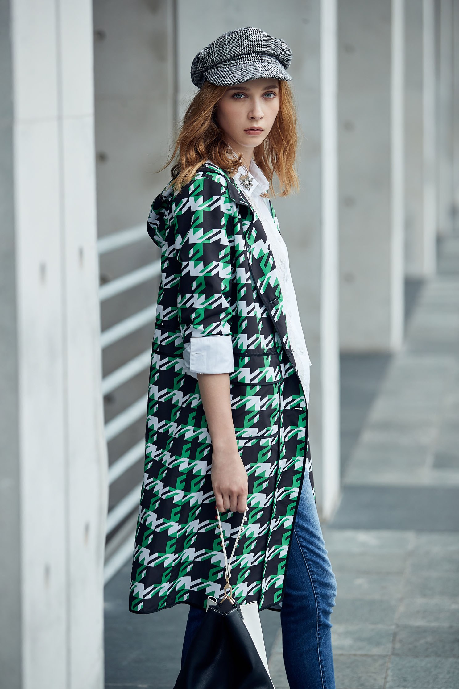 Houndstooth Pop Design Long Sleeve Jacket