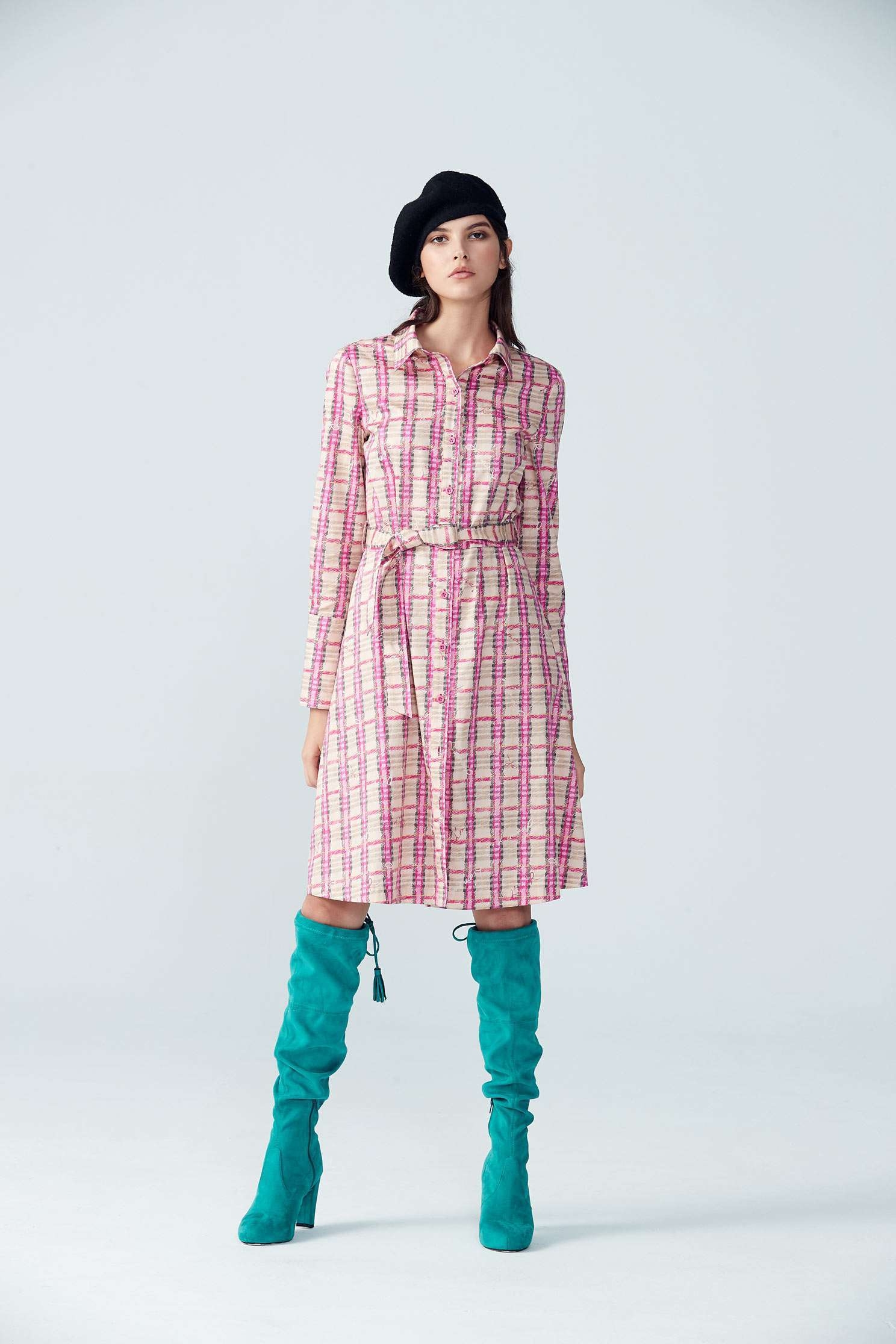 Plaid waist tie dess