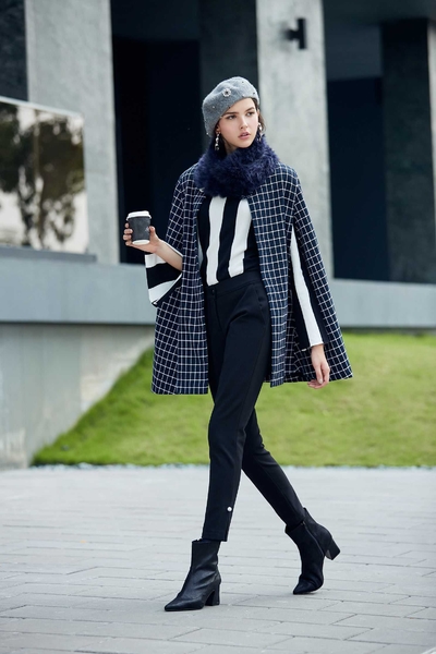Navy blue england checkered long Sleeve blazer