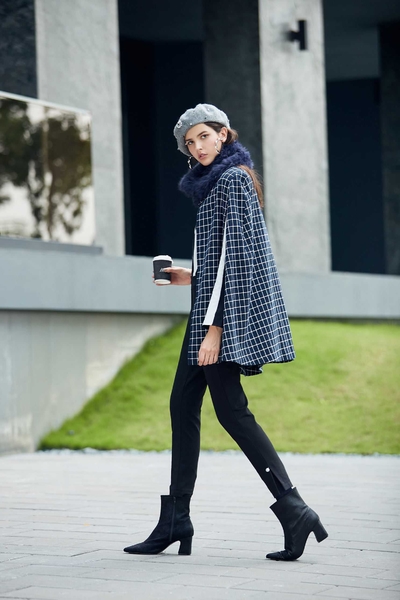Navy blue england checkered long Sleeve blazer