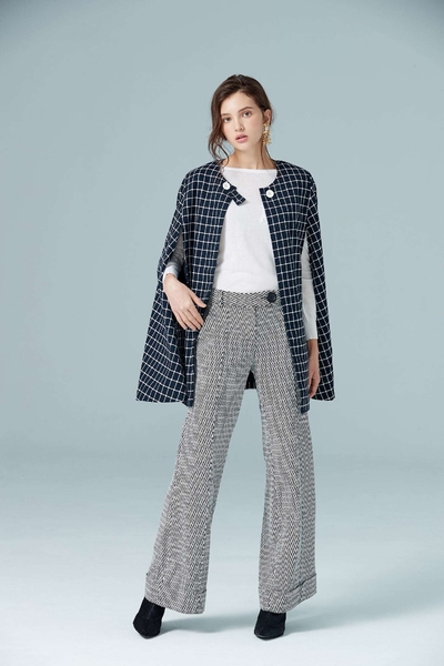 Navy blue england checkered long Sleeve blazer
