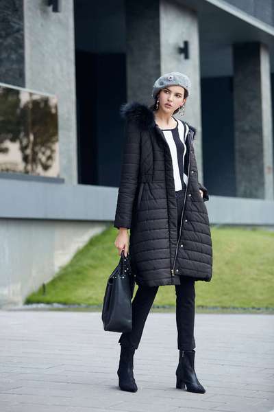 faux fur tirim collar coat jacket