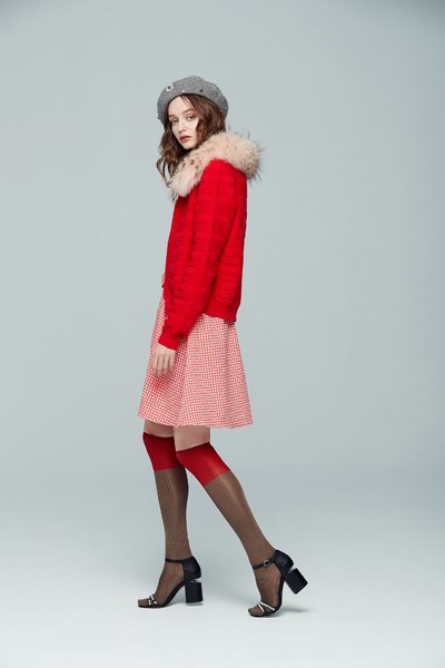 Cardigan with faux fur collar