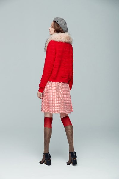 Cardigan with faux fur collar