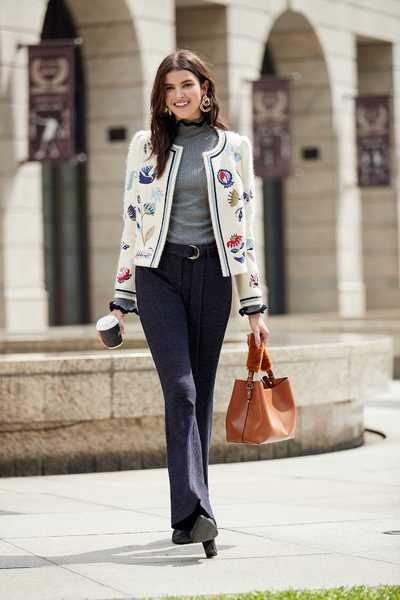Forest embroidered classic knit coat