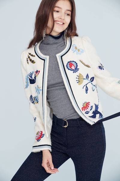 Forest embroidered classic knit coat