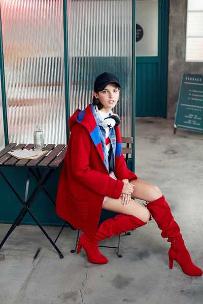 Hooded knit coat