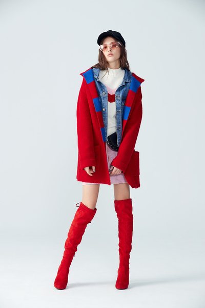 Hooded knit coat