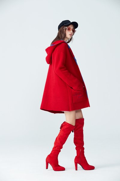Hooded knit coat