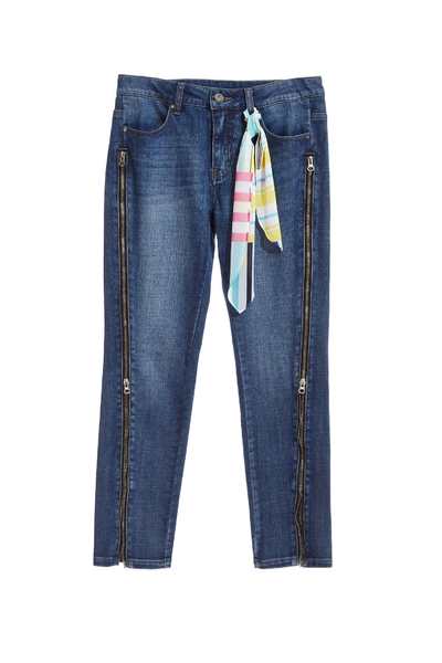 Side zipper slim jeans