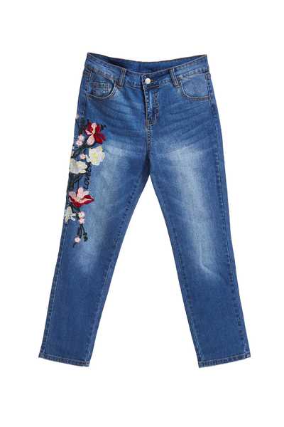 Elegant embroidered denim cropped pants