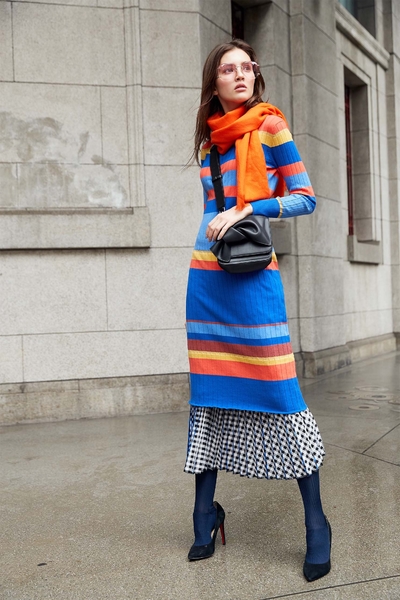 Ribbed Stripe Knit Dress