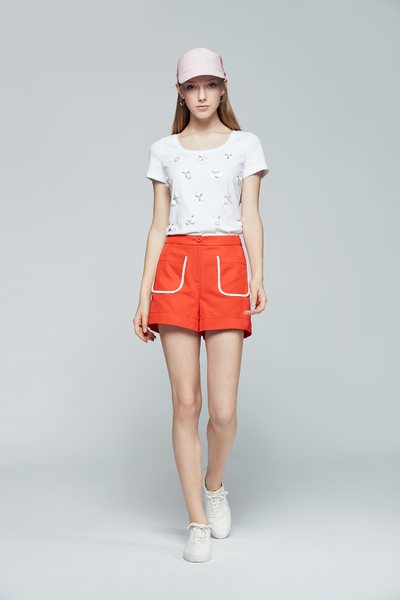 Sequined cotton short-sleeved T-shirt