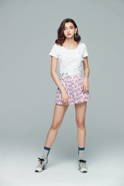 Sequined cotton short-sleeved T-shirt